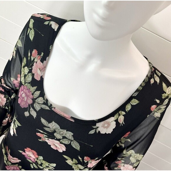 Espresso Semi Sheer Floral Ruffle Dress Shift Womens XL Friends Style Fairy - Picture 4 of 10